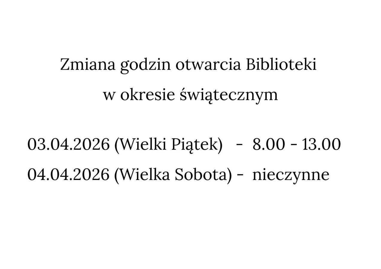 Zmiana godzin otwracia w okresie świątecznym