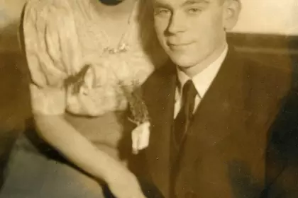 Mieczysław Mocek z żoną w dniu ślubu